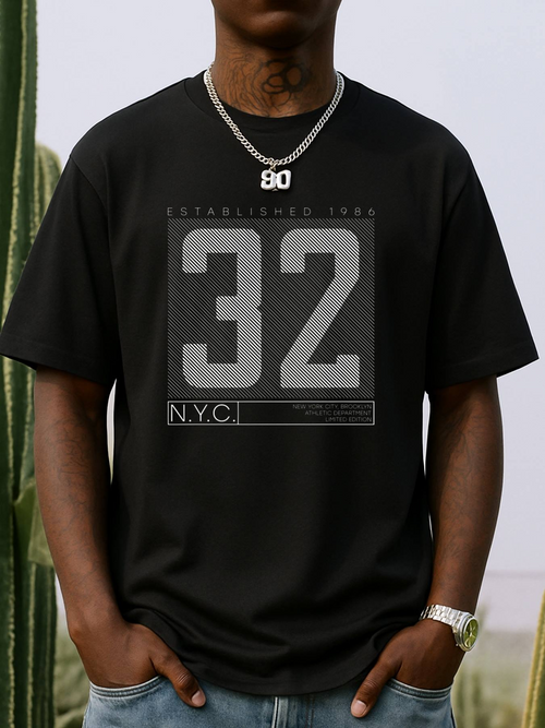 Men's Graphic T-Shirt Urban Sports Graphic Number Print With Large Block Letters Thirty Two