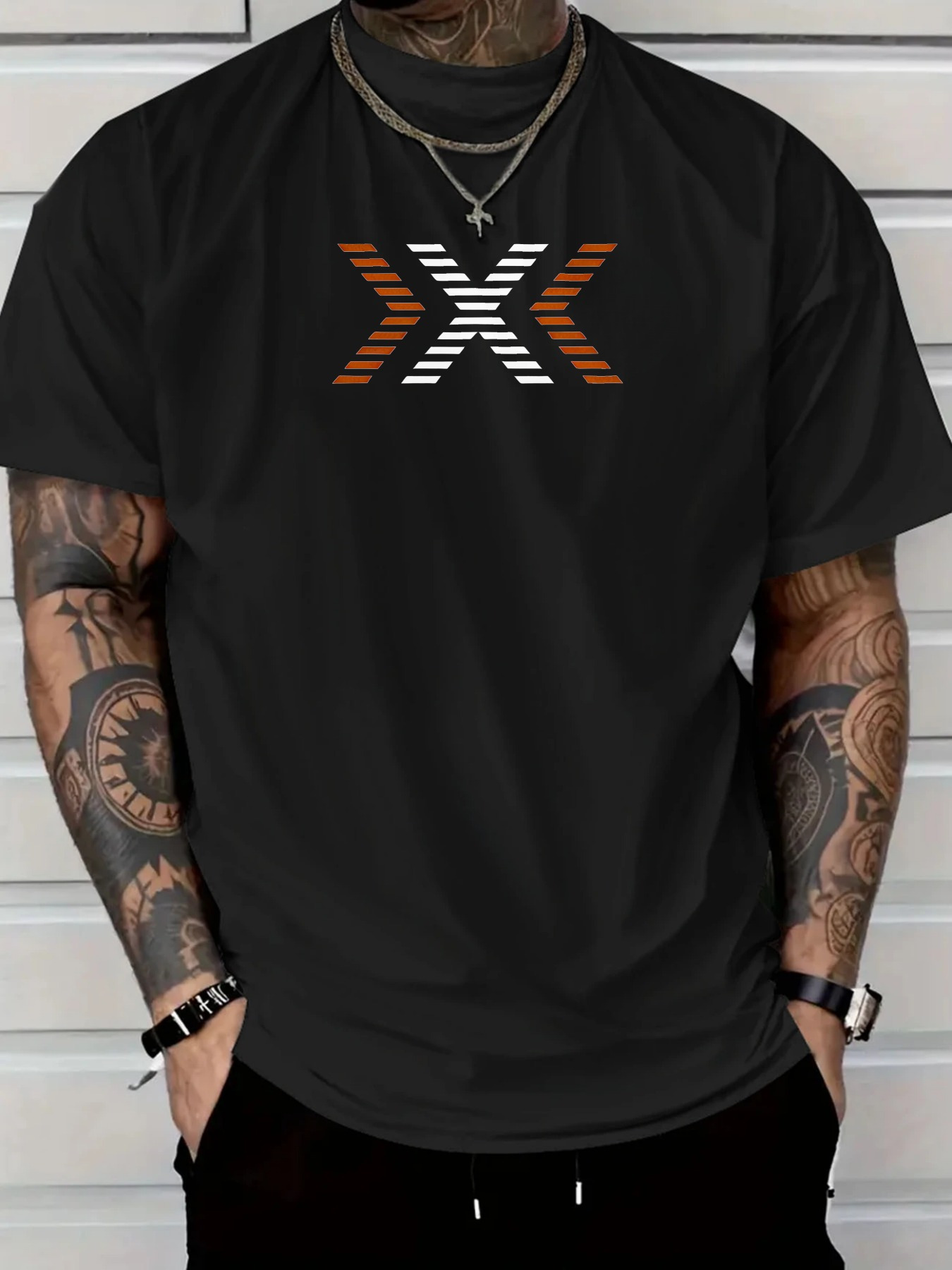 Men's Graphic T-Shirt Geometric Pattern With Striped Gradient Lines Forming X Letter