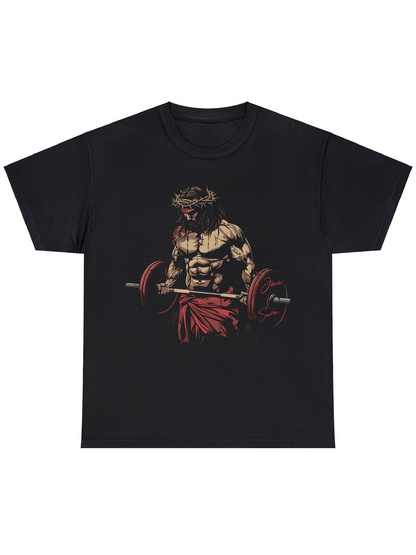 Men's Graphic T-Shirt Strong Figure Lifting Weights In Dramatic Lighting Gym Hero