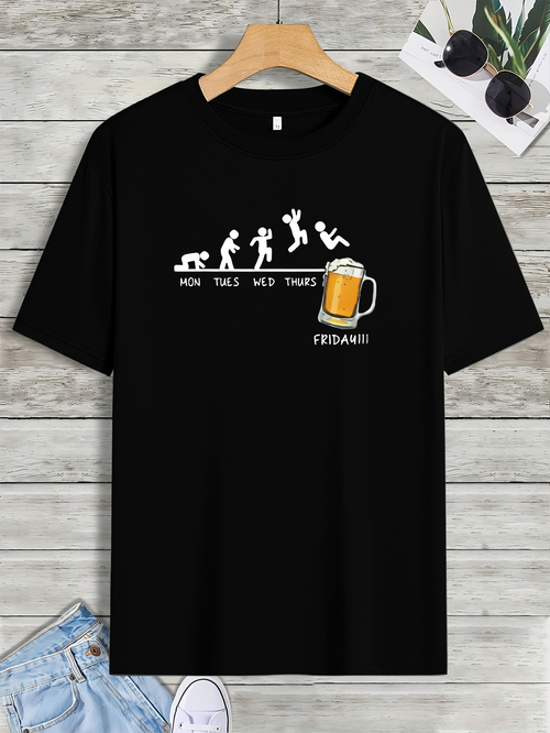 Men's Graphic T-Shirt Monday To Friday Evolution With Large Glass Of Beer