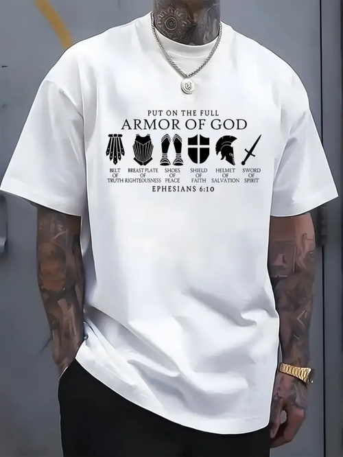 Men's Graphic T-Shirt Put On The Full Armor Of God Ephesians Battle Elements Strong Shield Sword