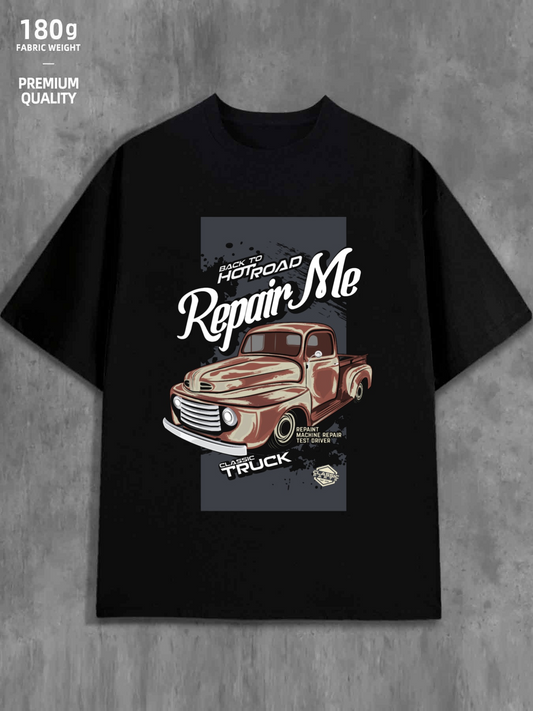 Men's Graphic T-Shirt Famous Classic Retro Red Pickup Under Vintage Signs Truck