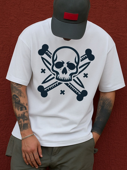 Men's Graphic T-Shirt Bold Graphic Bones And Skull On Crisp White T Shirt