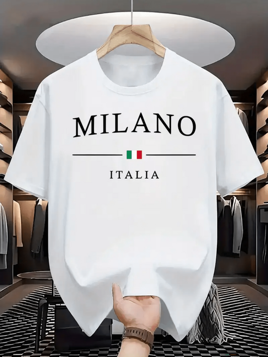 Men's Graphic T-Shirt Milano Italia With Tricolor Lines Under Bold Typeface Milano