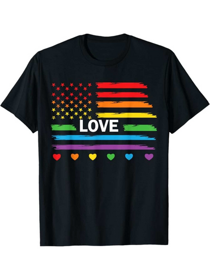 Men's Graphic T-Shirt Love Rainbow Flag With Colorful Hearts And Stripes Flag
