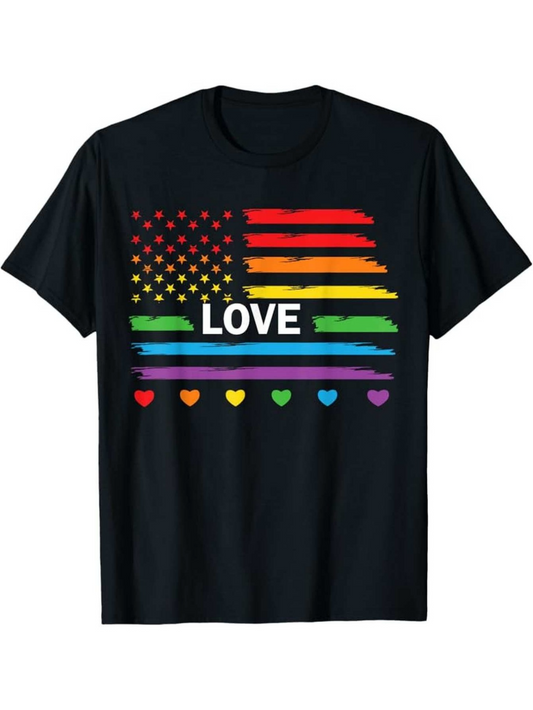 Men's Graphic T-Shirt Love Rainbow Flag With Colorful Hearts And Stripes Flag