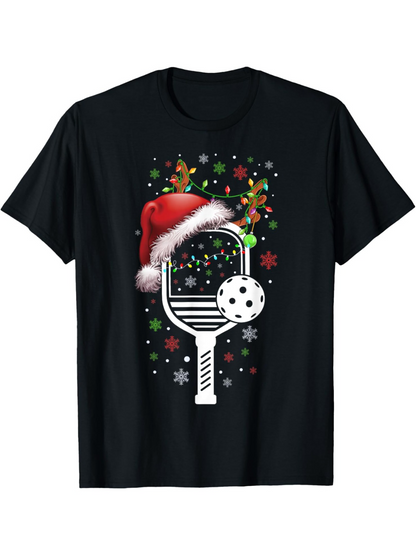 Men's Graphic T-Shirt Holiday Cheer With Santa Hat Stars And Festive Paddle Ball