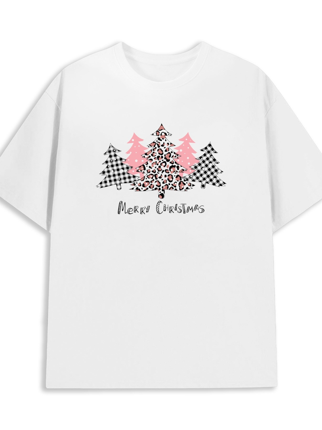 Men's Graphic T-Shirt Merry Christmas Pastel Plaid Patterned Trees Under Winter Sky