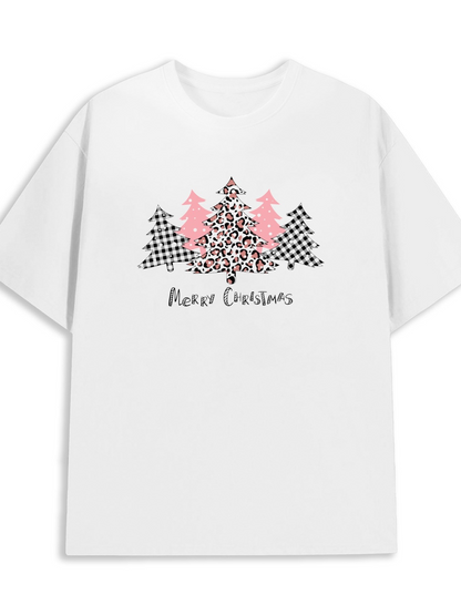 Men's Graphic T-Shirt Merry Christmas Pastel Plaid Patterned Trees Under Winter Sky