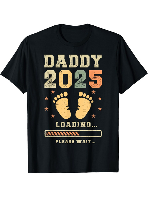Men's Graphic T-Shirt Daddy 2025 Loading Please Wait With Baby Footprints