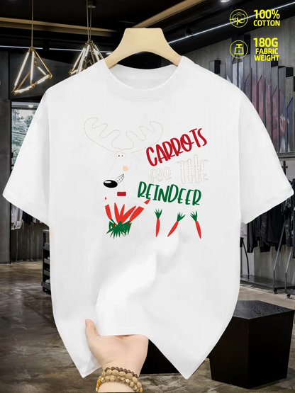 Men's Graphic T-Shirt Festive Carrots With Greenery Accented Playful Reindeer