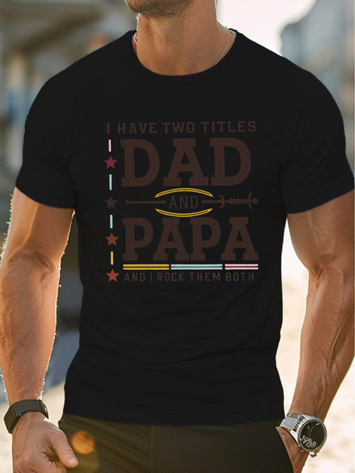 Men's Graphic T-Shirt I Have Two Titles Dad And Papa Vintage Striped Football Motif Shirt