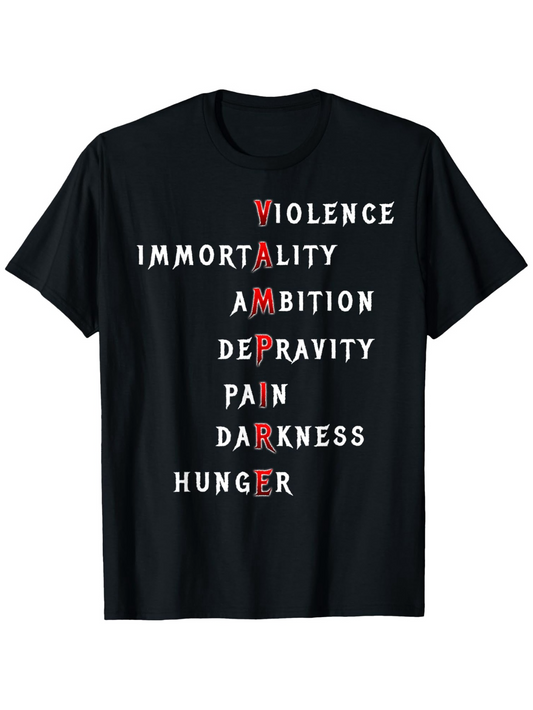 Men's Graphic T-Shirt Violence Immortality Ambition Depravity Pain Darkness Hunger Vampire
