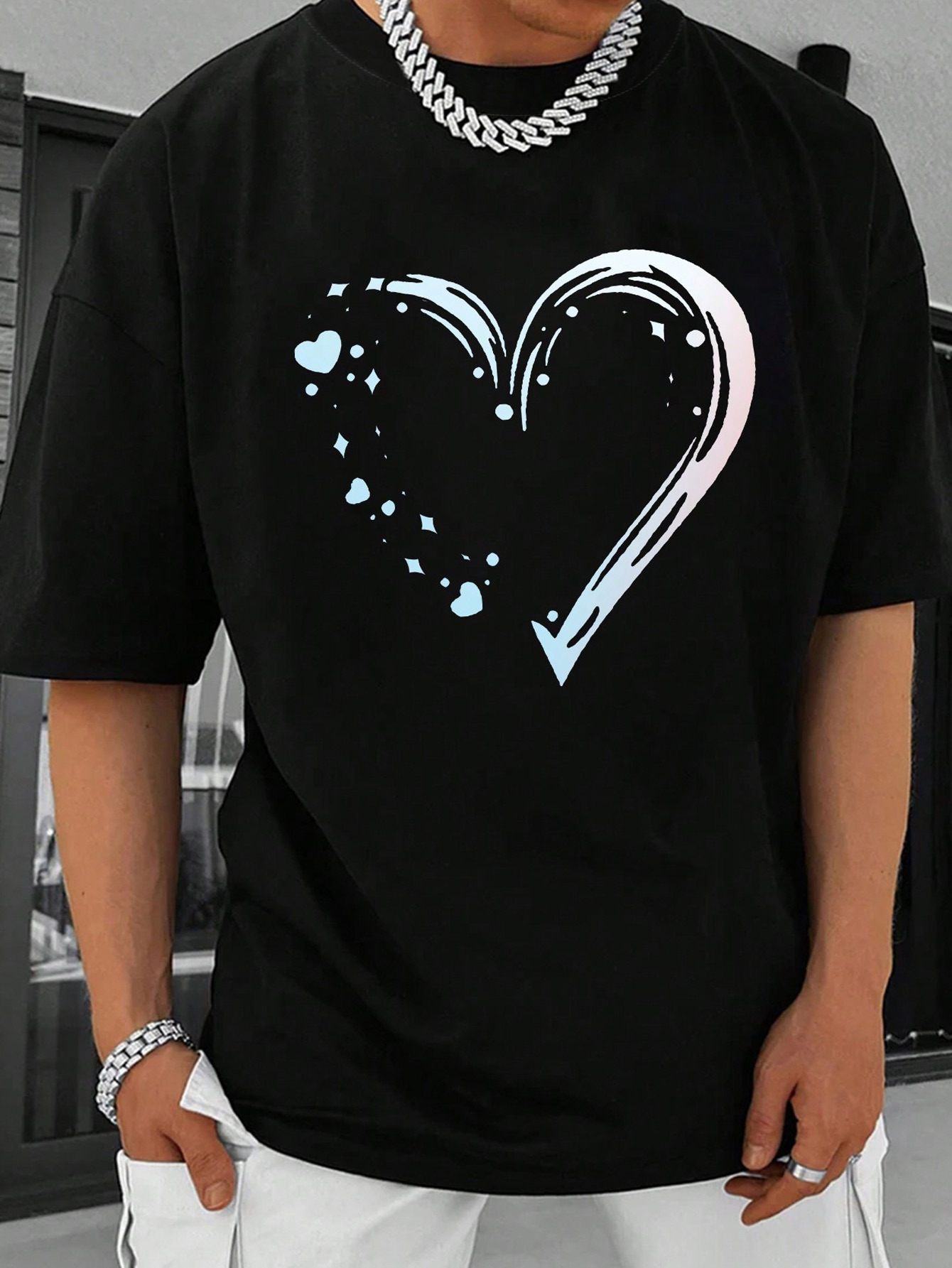 Men's Graphic T-Shirt Soft Airbrush Strokes With Faded Hearts Surrounding A Glowing Outline Heart