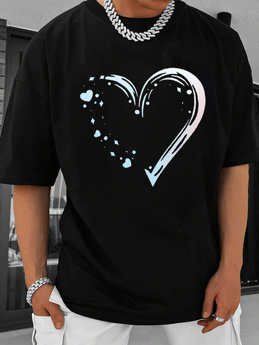Men's Graphic T-Shirt Soft Airbrush Strokes With Faded Hearts Surrounding A Glowing Outline Heart