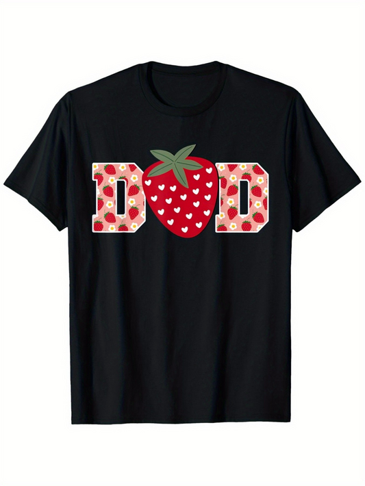 Men's Graphic T-Shirt Polka Dot Letters With Patterned Strawberry Surrounded By Heart Motifs