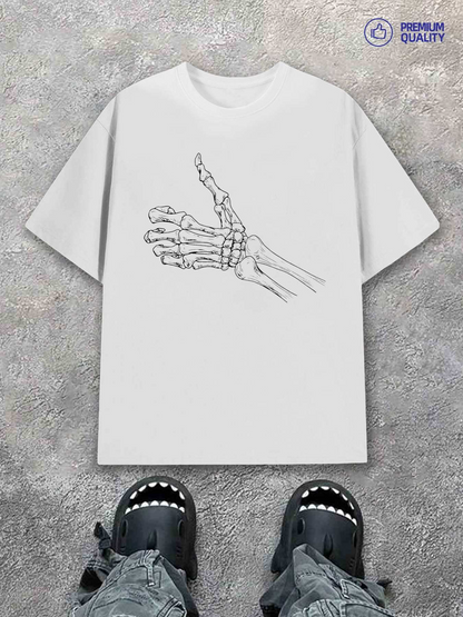 Men's Graphic T-Shirt Minimal Line Art Bones On Soft Cotton Skeleton Hand
