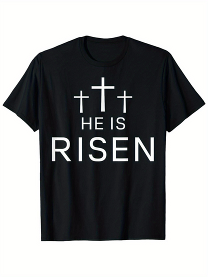 Men's Graphic T-Shirt He Is Risen Three Crosses Above Text Risen