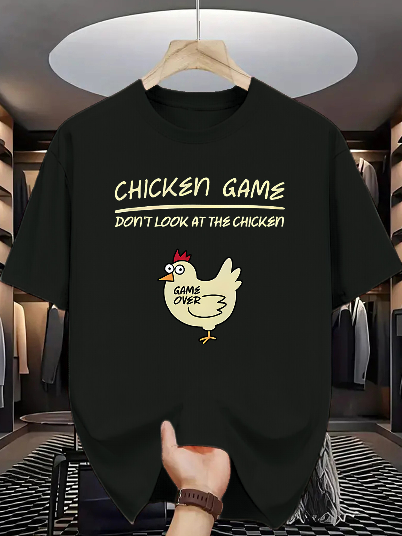 Men's Graphic T-Shirt Chicken Game Funny Hand Drawn Cartoon Chicken