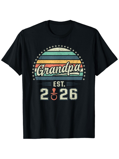 Men's Graphic T-Shirt Grandpa Est 2026 Retro Sunset Dotted Lines Over Vintage Typography