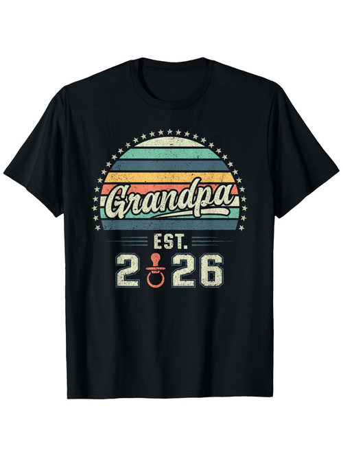 Men's Graphic T-Shirt Grandpa Est 2026 Retro Sunset Dotted Lines Over Vintage Typography