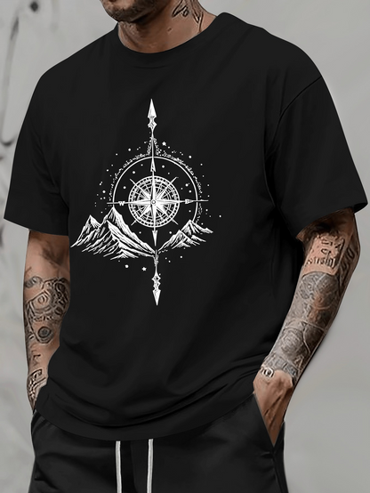 Men's Graphic T-Shirt Celestial Night Sky Compass Among Majestic Mountain Peaks