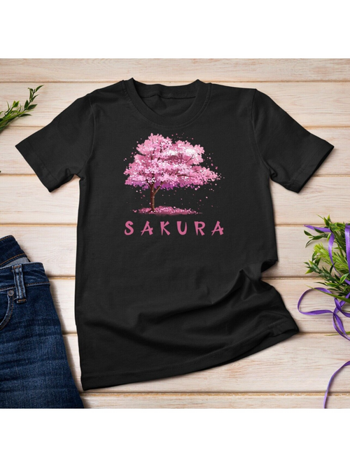 Men's Graphic T-Shirt Sakura Blooming Pink Petals In Tranquil Scenery Sakura Tree
