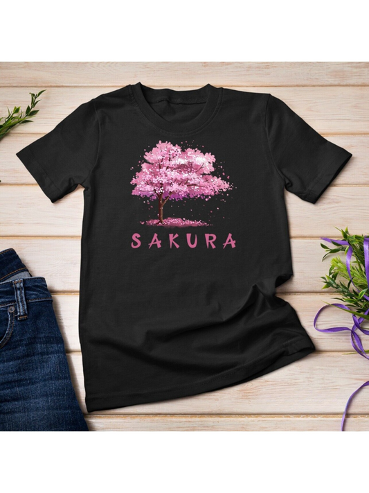 Men's Graphic T-Shirt Sakura Blooming Pink Petals In Tranquil Scenery Sakura Tree