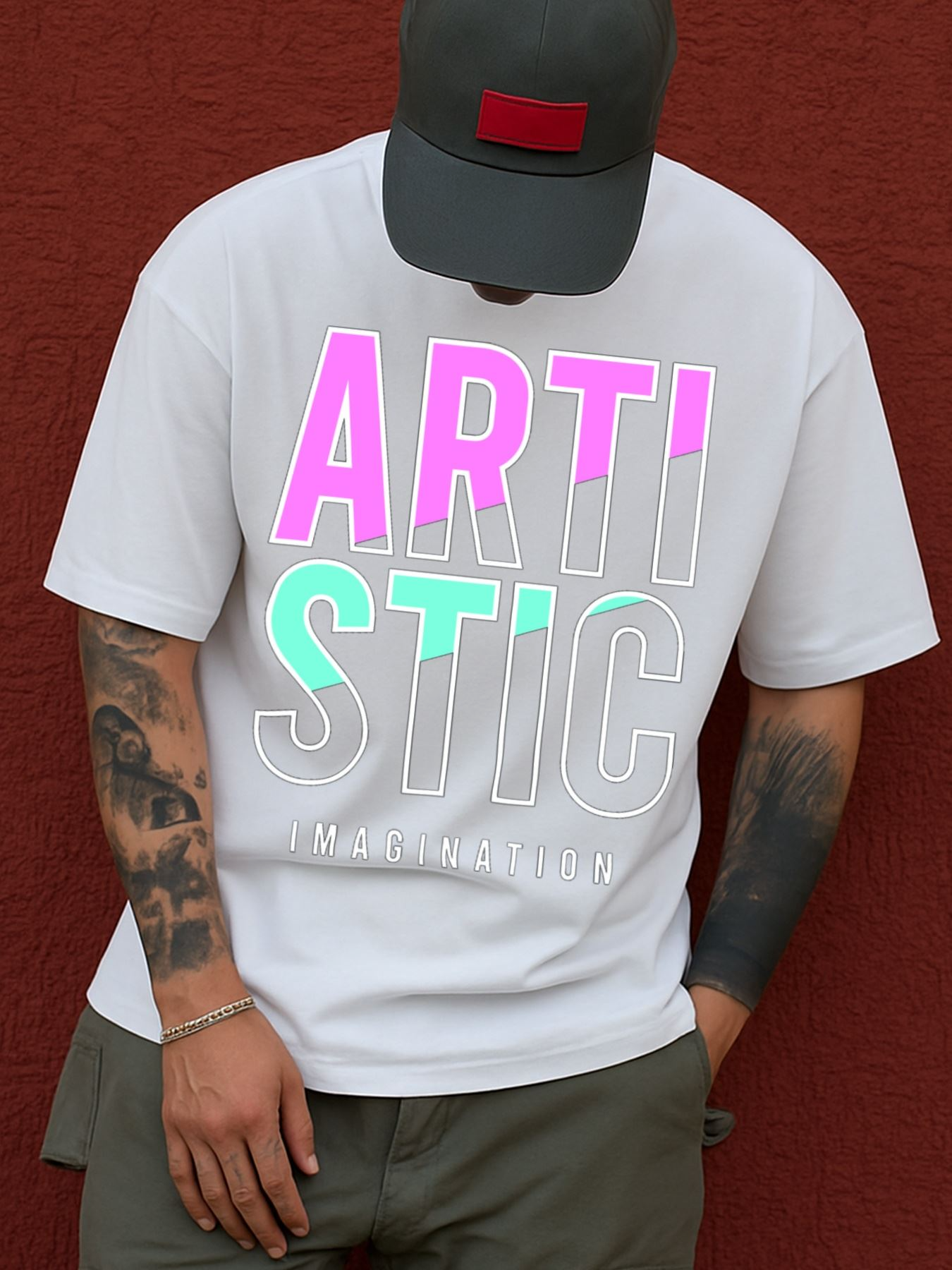 Men's Graphic T-Shirt Artistic Neon Bold Letters With Stylized Transparent Lettering Artistic