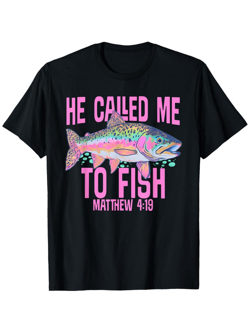 Men's Graphic T-Shirt He Called Me To Fish Pastel Patterns Surrounding A Lively Rainbow Trout