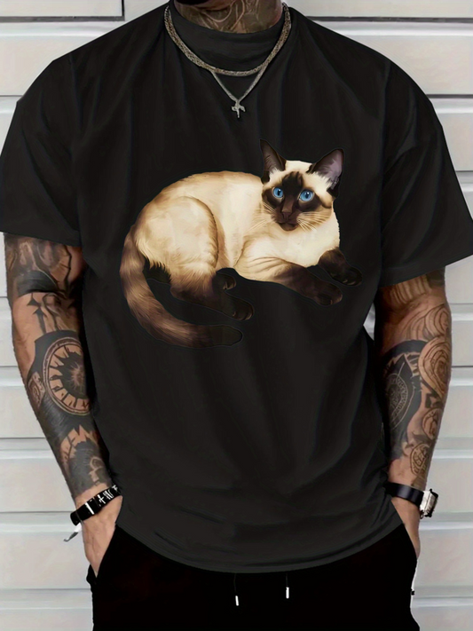 Men's Graphic T-Shirt Elegant Shaded Fur With Blue Eyes Reclining Siamese Cat