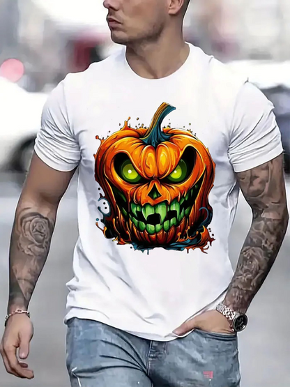 Men's Graphic T-Shirt Glowing Halloween Pumpkin With Vibrant Neon Green Lurid Expression Pumpkin