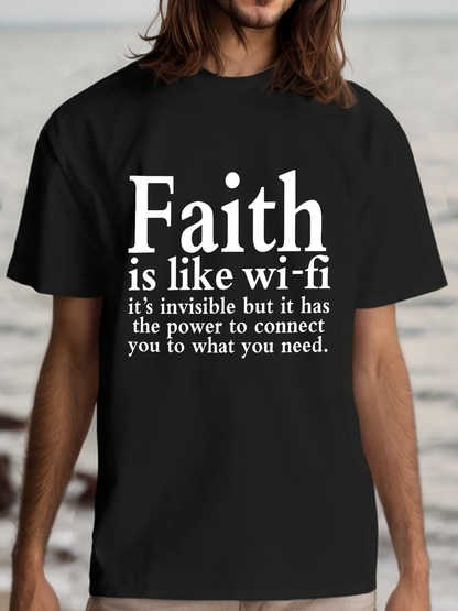 Men's Graphic T-Shirt Faith Is Like Wifi Invisible Connection Uplifting Message Black Tshirt