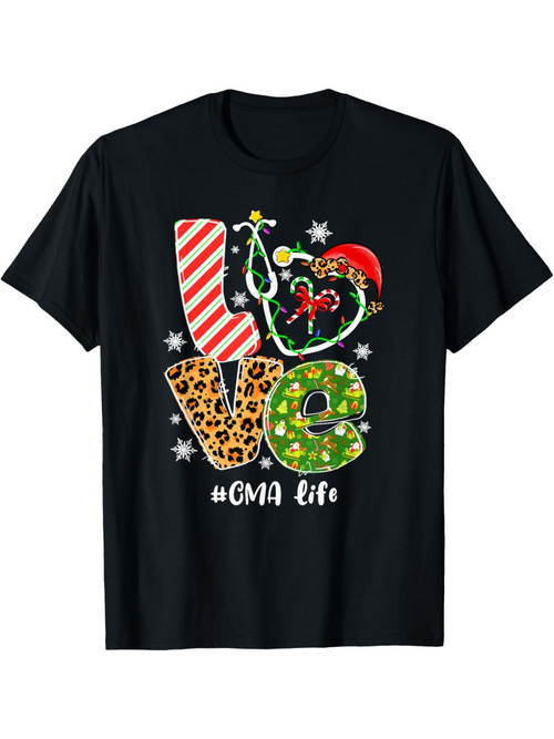 Men's Graphic T-Shirt Love Patterned Letters With Christmas Holiday Elements