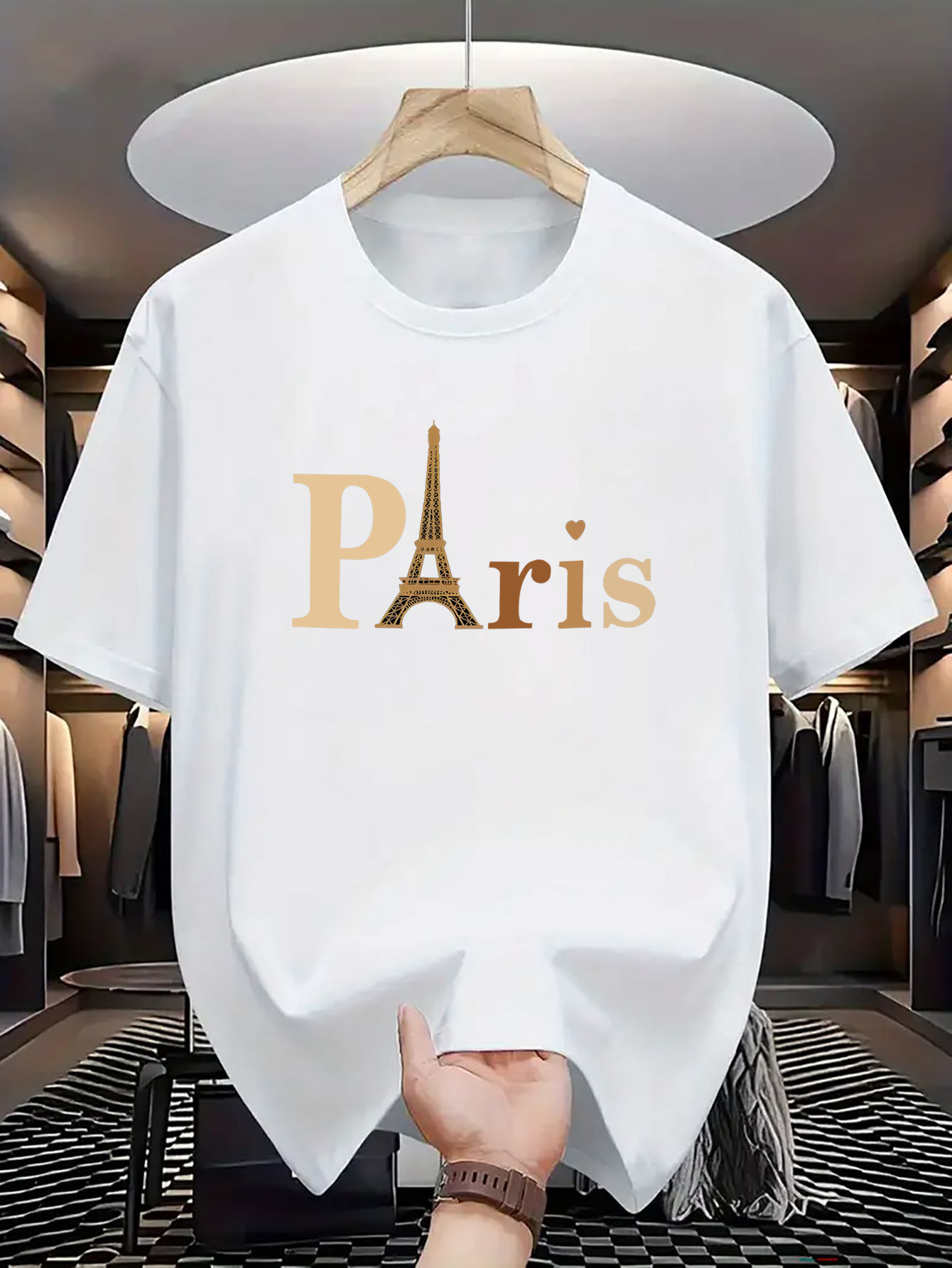 Men's Graphic T-Shirt Golden Lettering With Eiffel Tower Icon Paris T Shirt