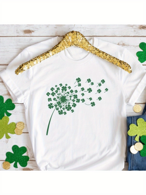 Men's Graphic T-Shirt Scattered Shamrock Leaves Blowing In Gentle Spring Breeze Dandelion