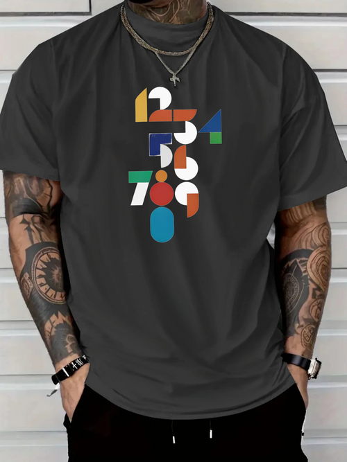 Men's Graphic T-Shirt Bold Colorful Numbers In Abstract Modern Art Pattern
