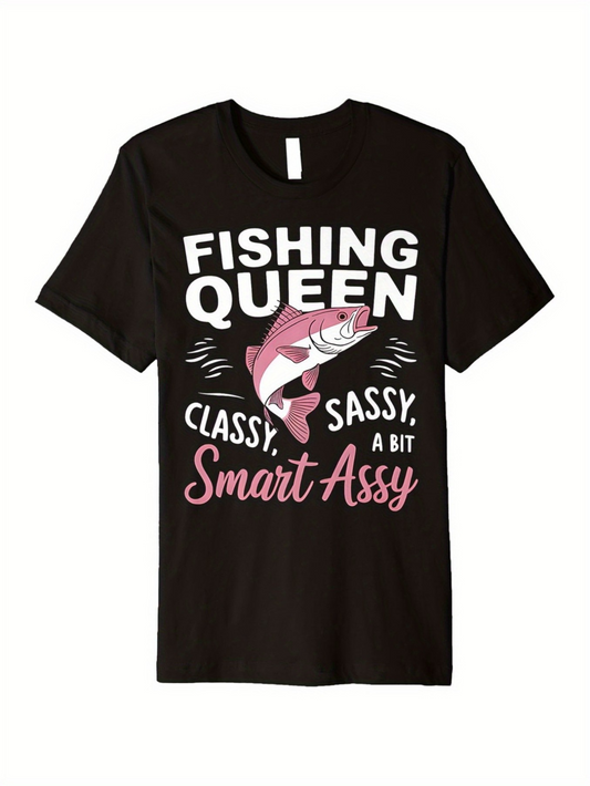 Men's Graphic T-Shirt Fishing Queen Playful Pink Fish Surrounded By Bold White Letters T Shirt