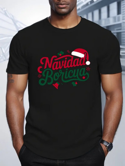Men's Graphic T-Shirt Festive Holiday Script With Santa Hat Joyful Lettering
