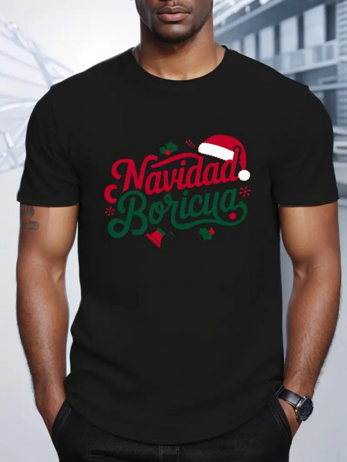 Men's Graphic T-Shirt Festive Holiday Script With Santa Hat Joyful Lettering