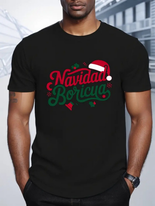 Men's Graphic T-Shirt Festive Holiday Script With Santa Hat Joyful Lettering