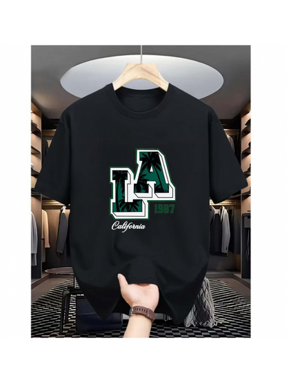 Men's Graphic T-Shirt California Green Outline Letter Print LA