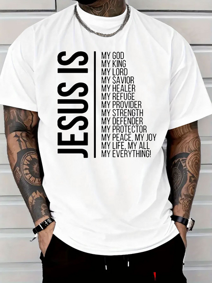 Men's Graphic T-Shirt Jesus Is My Protector My Refuge My Strength White T Shirt