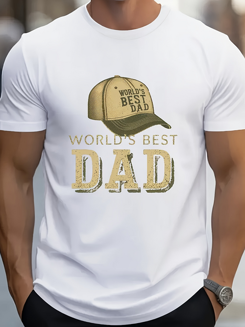 Men's Graphic T-Shirt Worlds Best Dad Vintage Cap With Bold Golden Lettering Dad