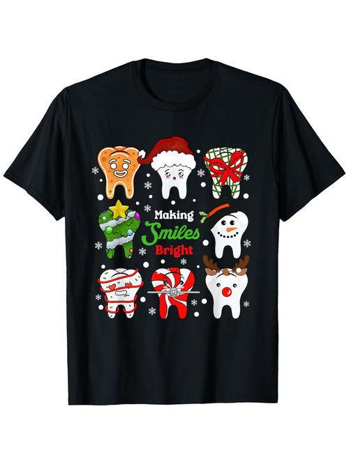 Men's Graphic T-Shirt Making Smiles Bright Christmas Gifts With Santa Hat And Cute Teeth