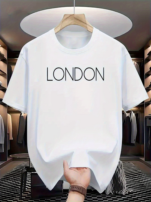Men's Graphic T-Shirt London Minimalist Bold Typeface Among Pure White Fabric T Shirt