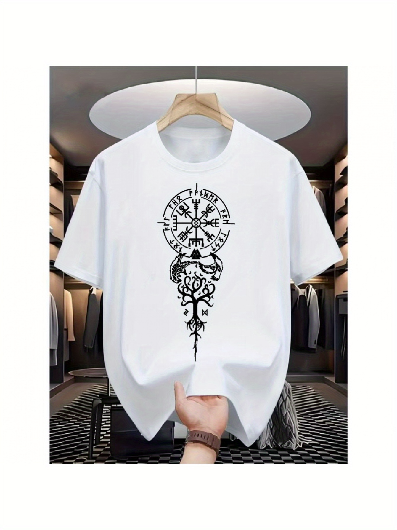 Men's Graphic T-Shirt Compass Roses With Tribal Ornament Mandala Art Symbol