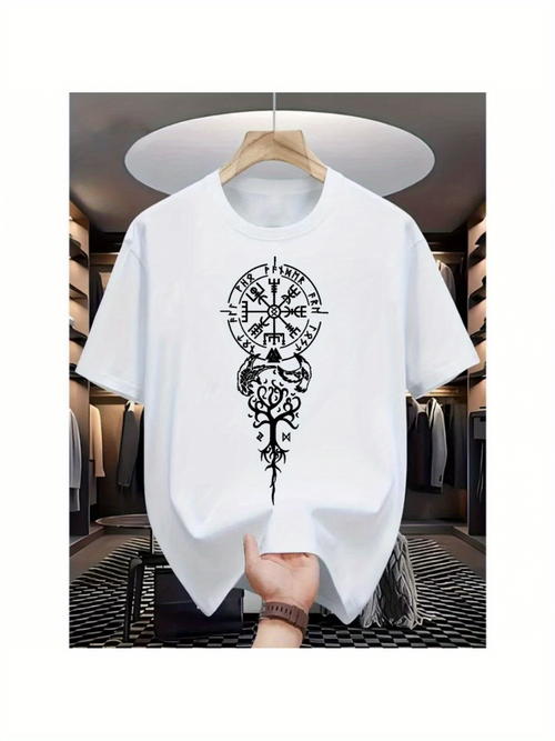 Men's Graphic T-Shirt Compass Roses With Tribal Ornament Mandala Art Symbol