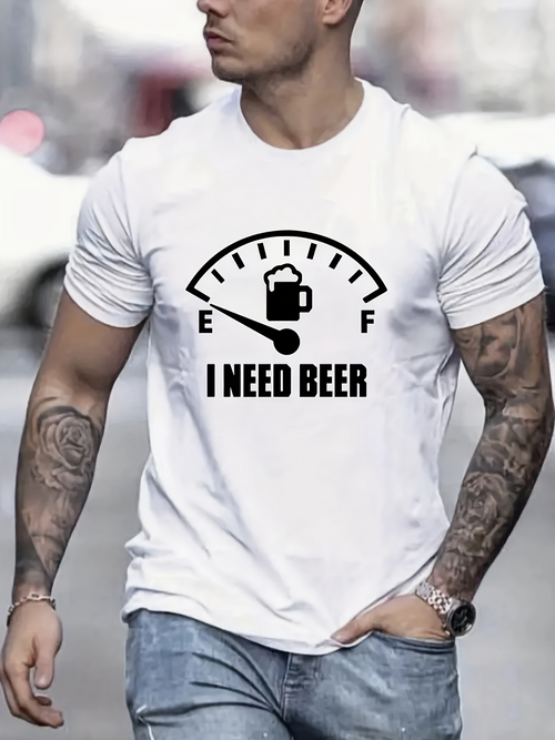 Men's Graphic T-Shirt I Need Beer Fuel Gauge With Empty Marker And Single Icon Mug