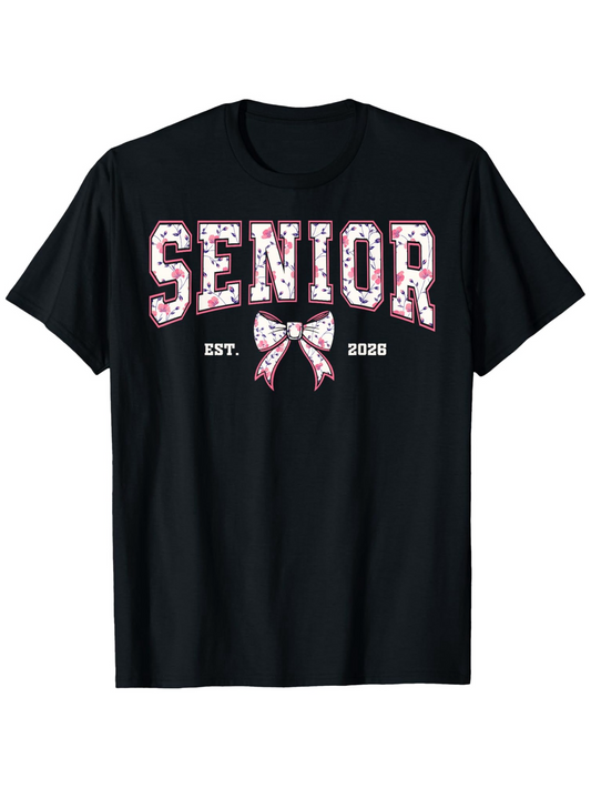 Men's Graphic T-Shirt Senior Cheer Bow With Floral Print Celebrating Graduation Year